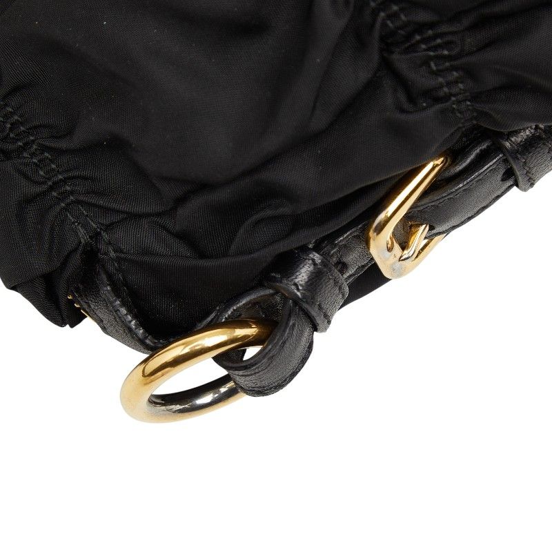 Prada Gather Logo Tote Shoulder Bag 2-Way Black Nylon Leather — view 8