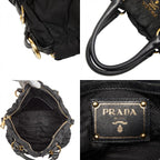 Prada Gather Logo Tote Shoulder Bag 2-Way Black Nylon Leather — view 9