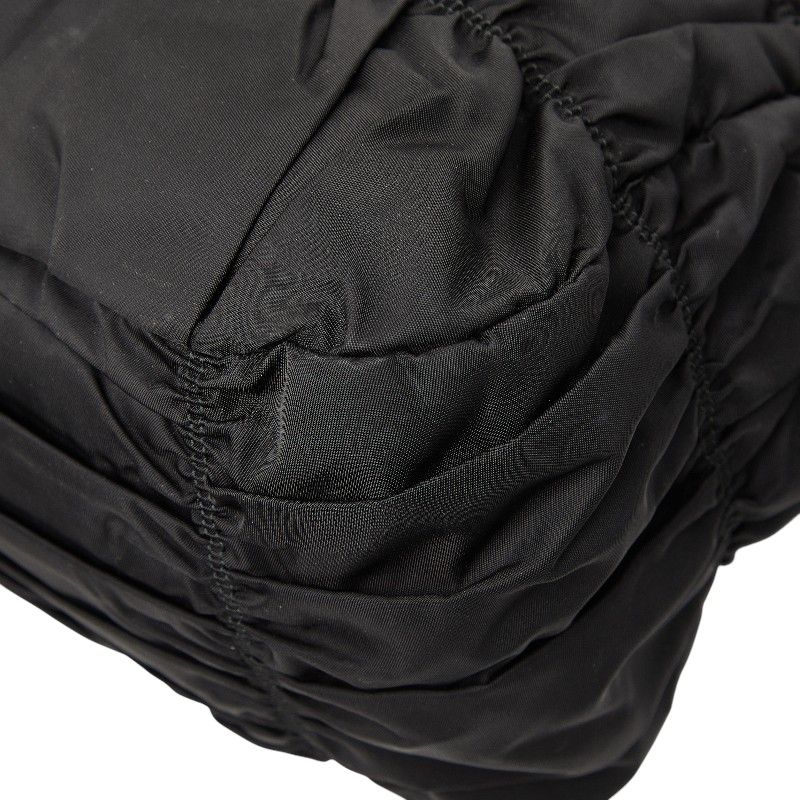 Prada Gather Logo Tote Shoulder Bag 2-Way Black Nylon Leather — view 6