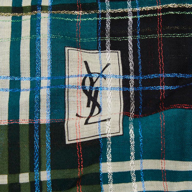 Saint Laurent Yves Large Check Shawl Multicolor Wool Silk — view 2