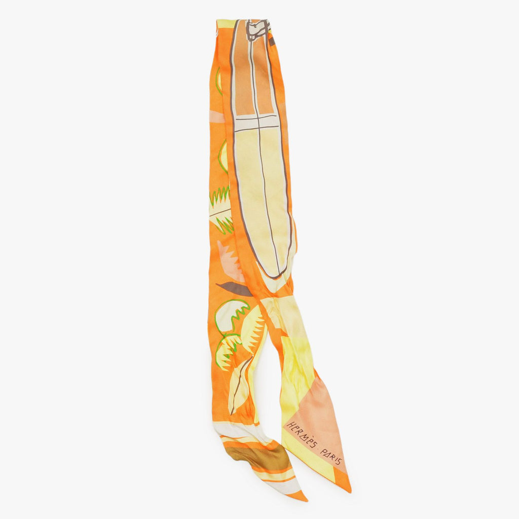 Hermes Twilly Scarf Sea Surfand Fun Sea Surf and Surfing Silk Orange Yellow