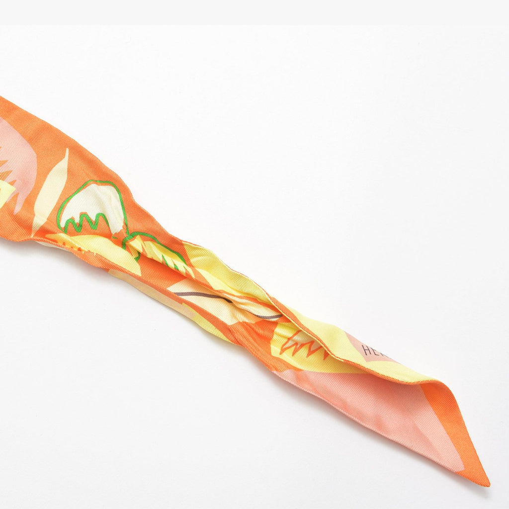 Hermes Twilly Scarf Sea Surfand Fun Sea Surf and Surfing Silk Orange Yellow — view 7