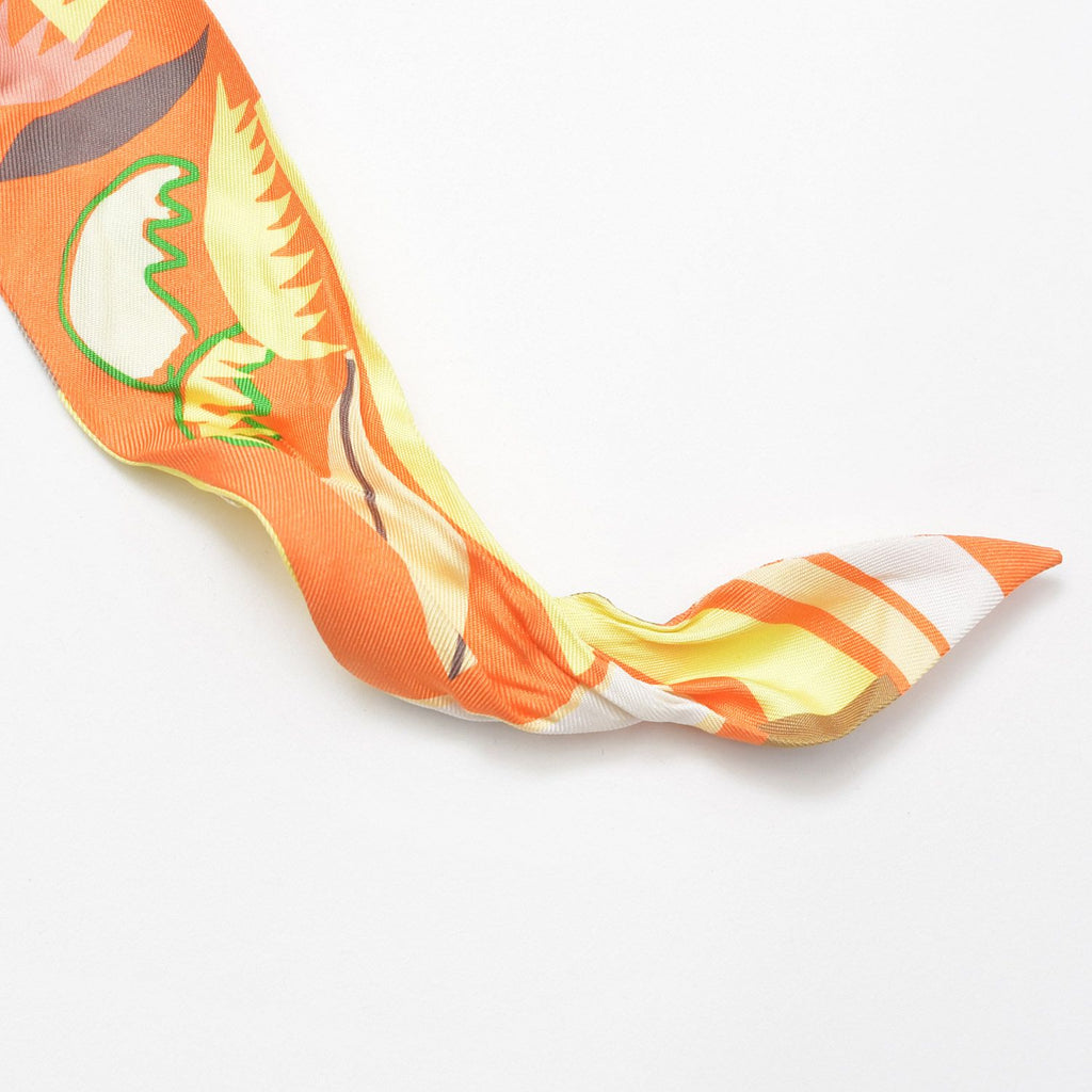 Hermes Twilly Scarf Sea Surfand Fun Sea Surf and Surfing Silk Orange Yellow — view 8