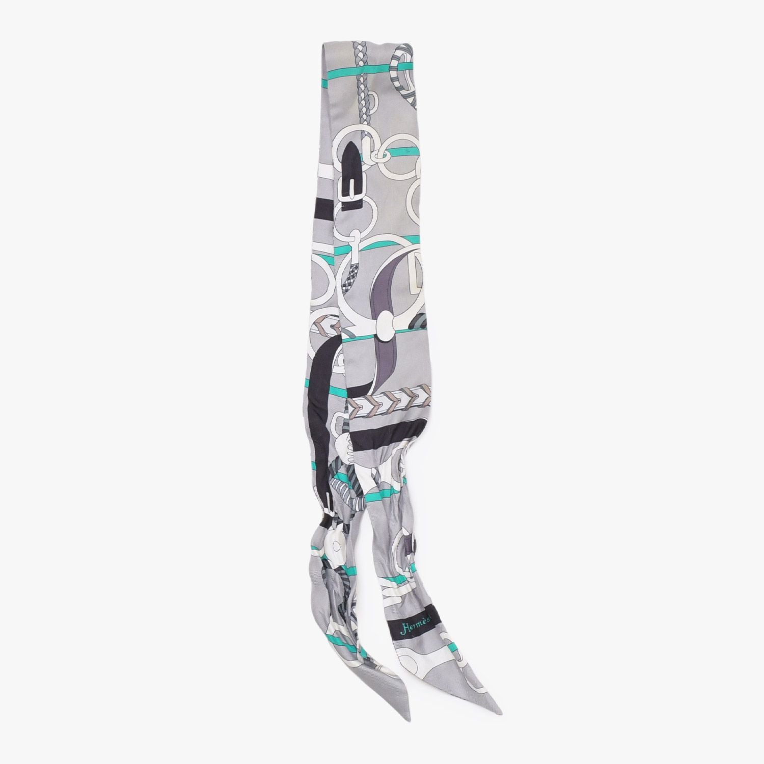 Hermes Twilly Horseback Equipment Gray Multicolor Scarf