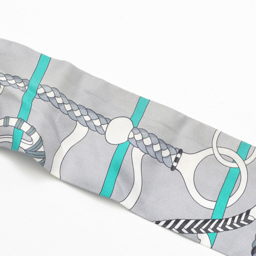 Hermes Twilly Horseback Equipment Gray Multicolor Scarf — view 8
