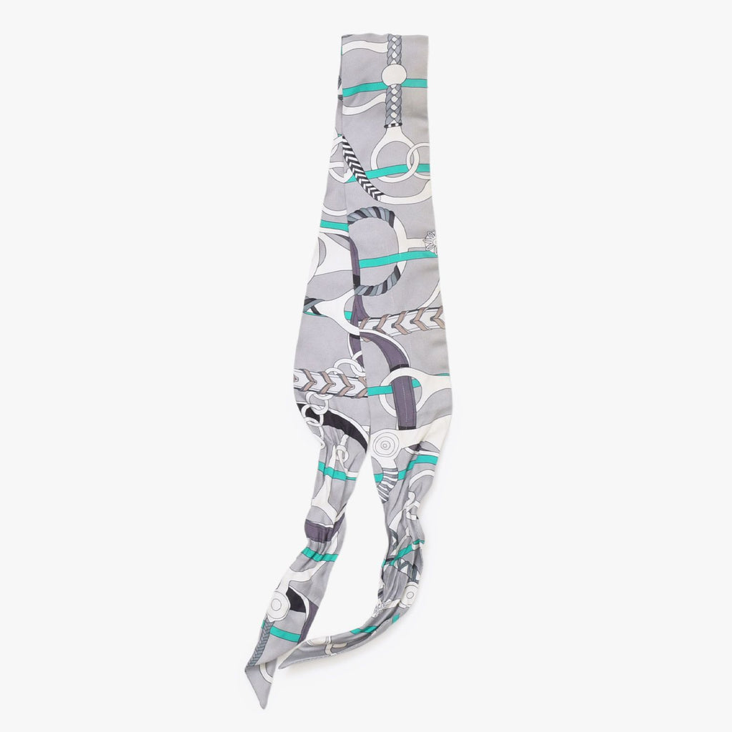 Hermes Twilly Horseback Equipment Gray Multicolor Scarf — view 2