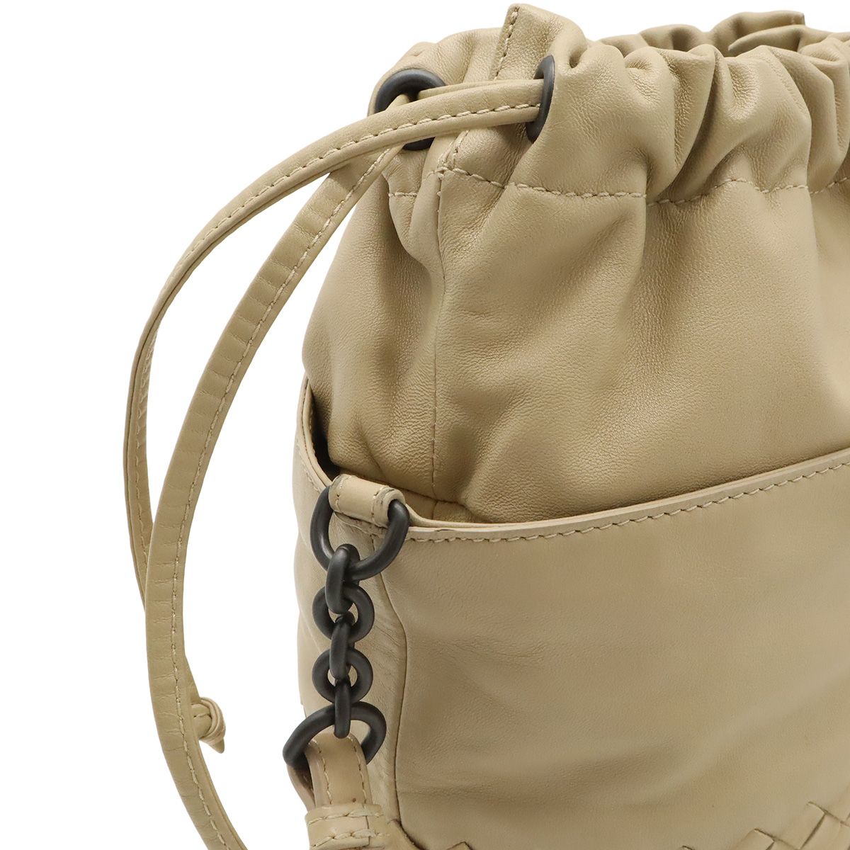 Bottega Veneta Intrecciato Shoulder Bag Crossbody Drawstring Leather Beige — view 4