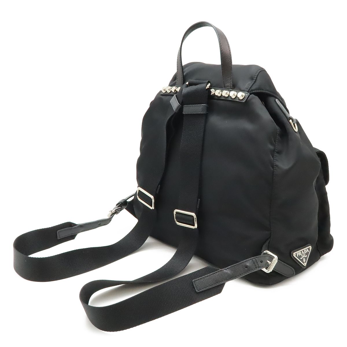 Prada Triangle Logo Backpack Studs Nylon Leather Nero Black — view 2