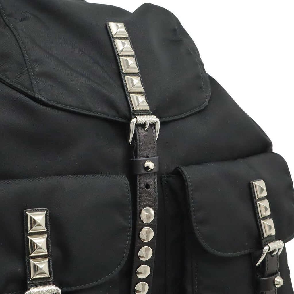 Prada Triangle Logo Backpack Studs Nylon Leather Nero Black — view 7