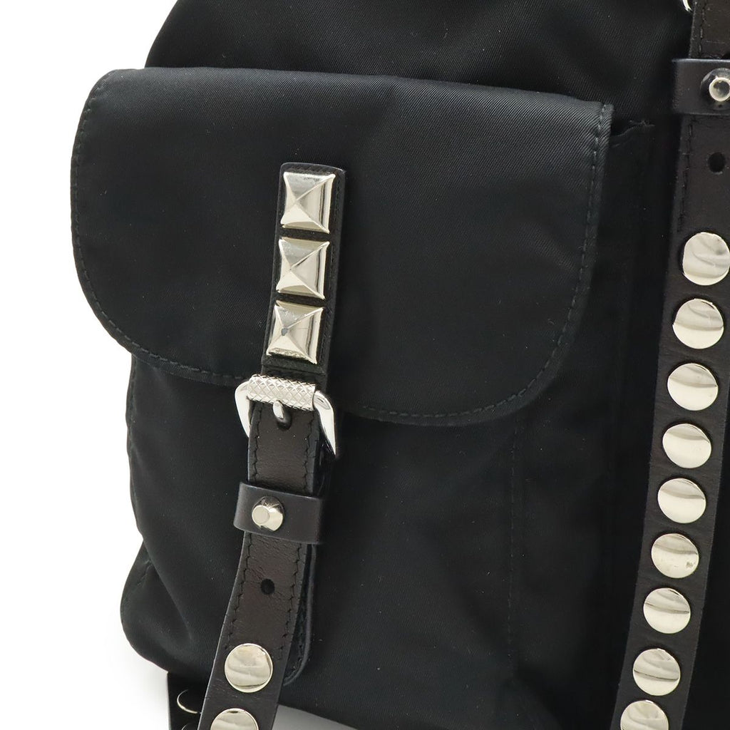Prada Triangle Logo Backpack Studs Nylon Leather Nero Black — view 8
