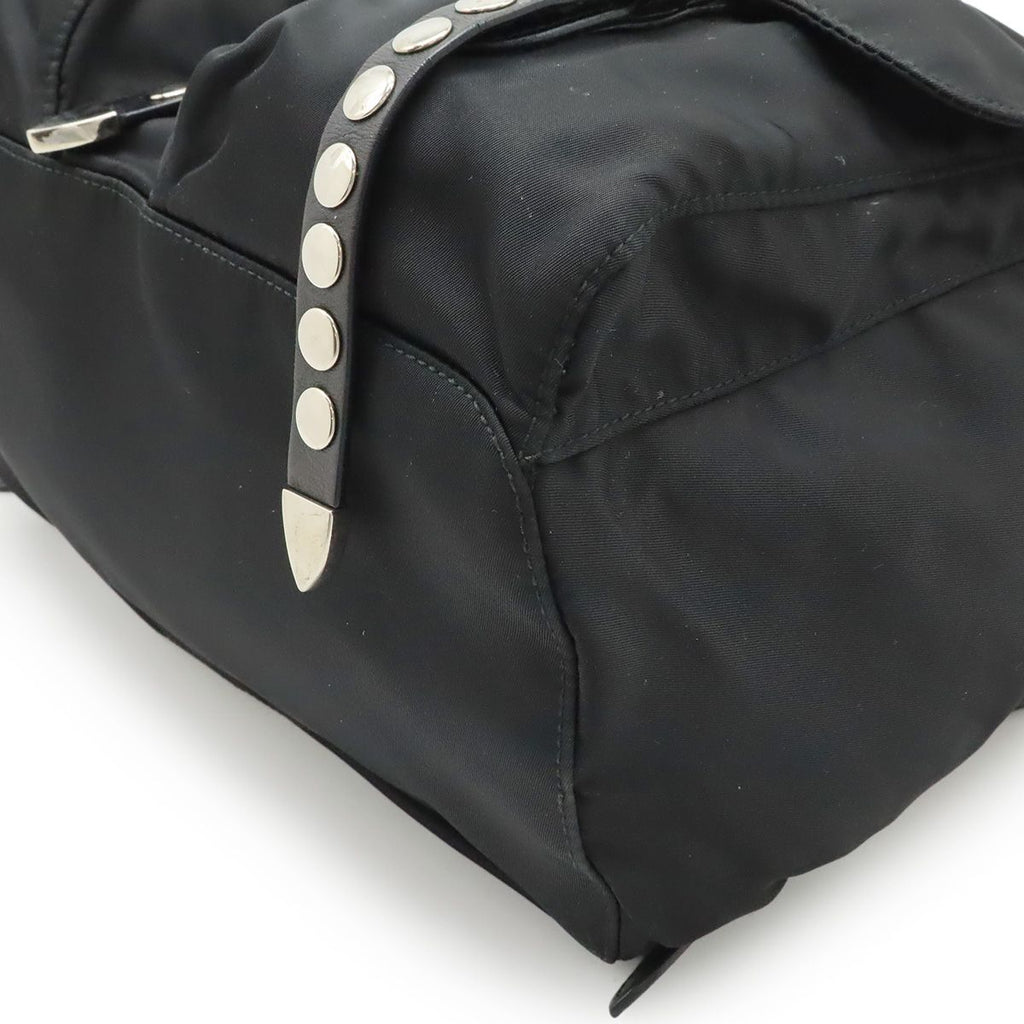 Prada Triangle Logo Backpack Studs Nylon Leather Nero Black — view 3