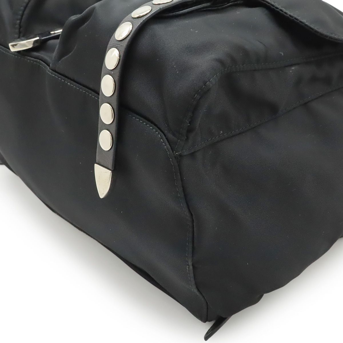 Prada Triangle Logo Backpack Studs Nylon Leather Nero Black — view 3