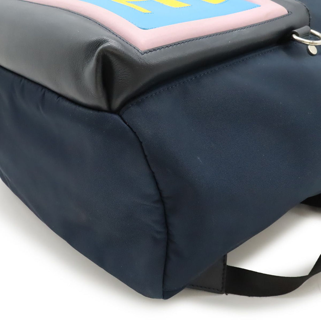 Fendi Logo Backpack Nylon Leather Navy Pink Blue — view 3