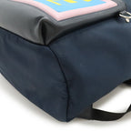 Fendi Logo Backpack Nylon Leather Navy Pink Blue — view 3