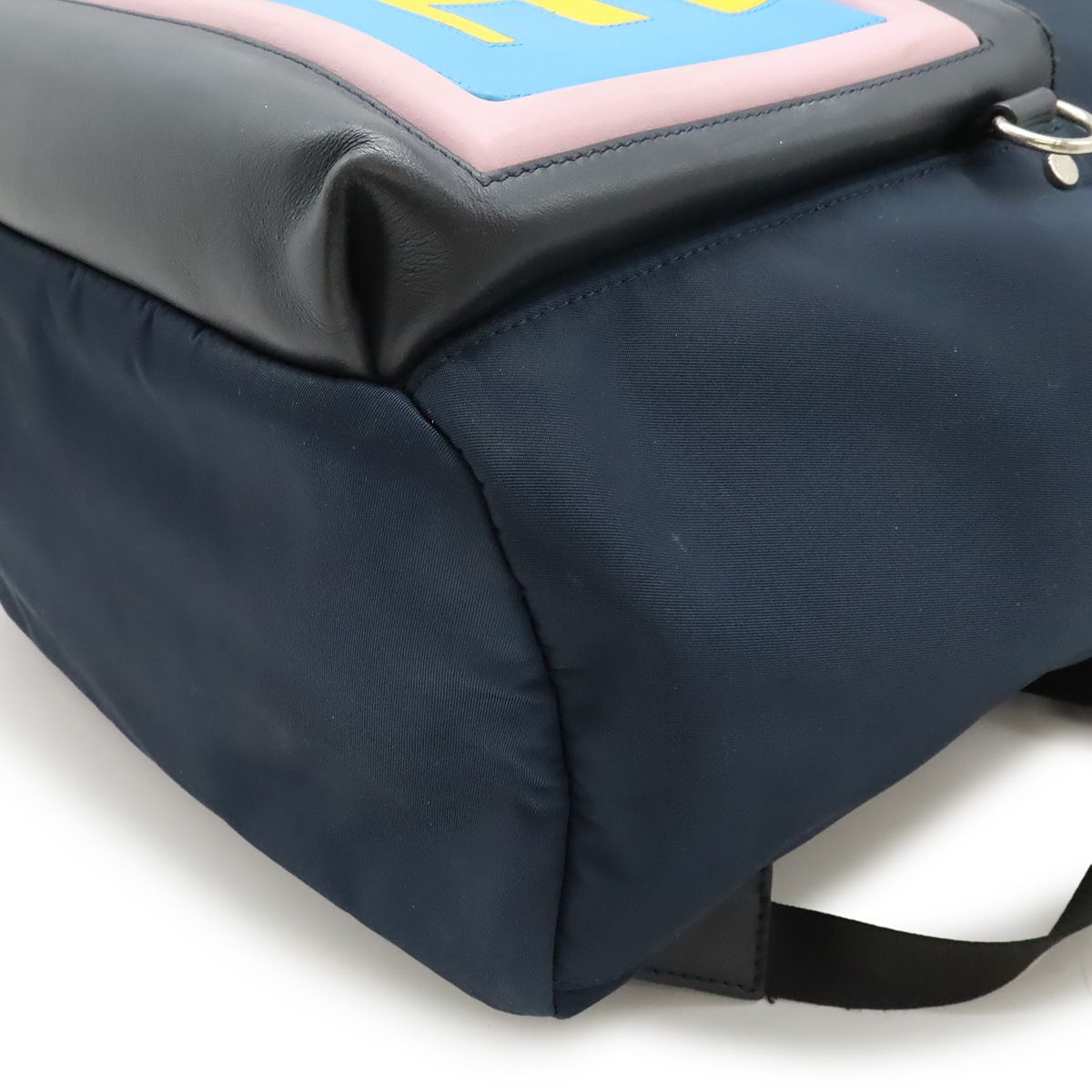 Fendi Logo Backpack Nylon Leather Navy Pink Blue — view 3