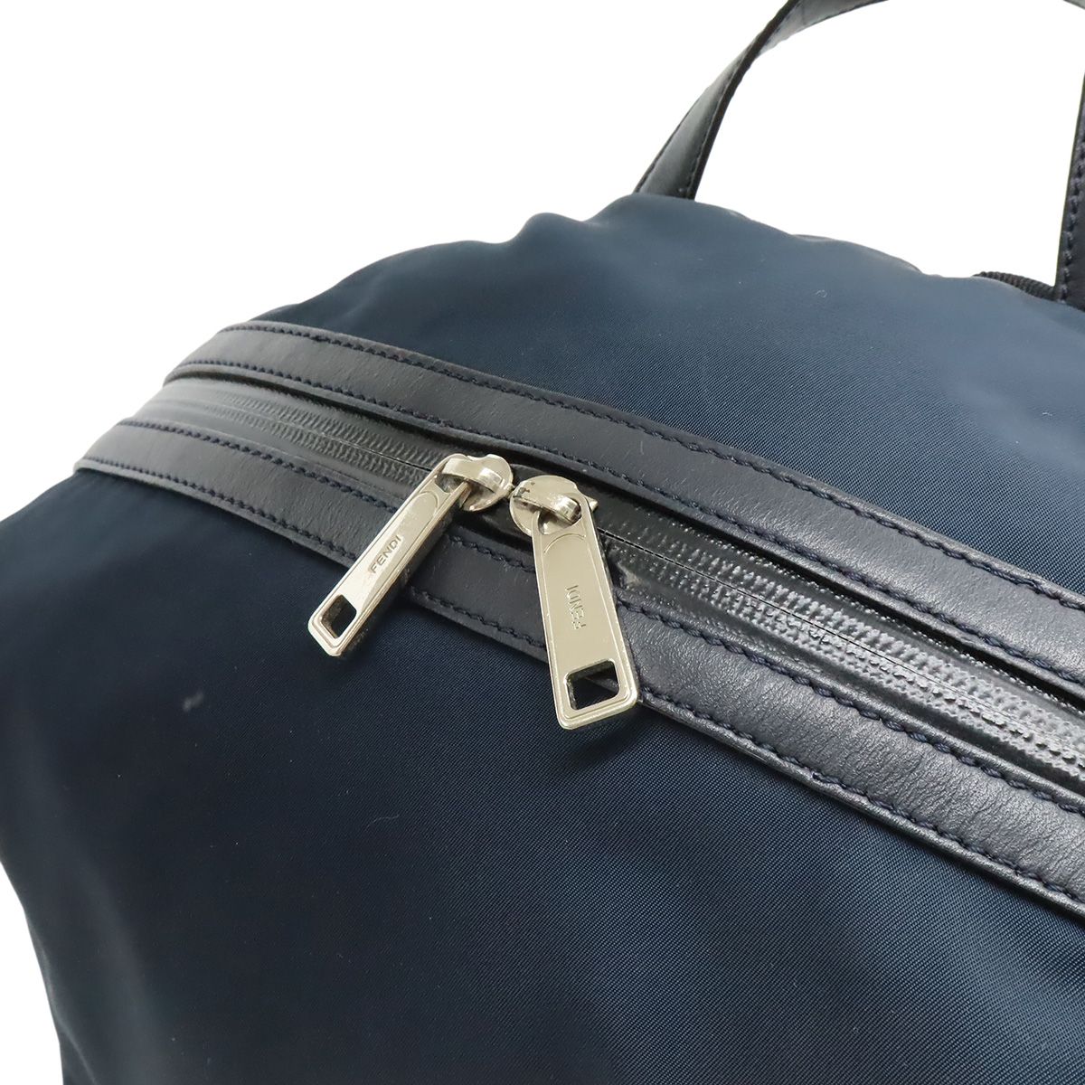 Fendi Logo Backpack Nylon Leather Navy Pink Blue — view 6