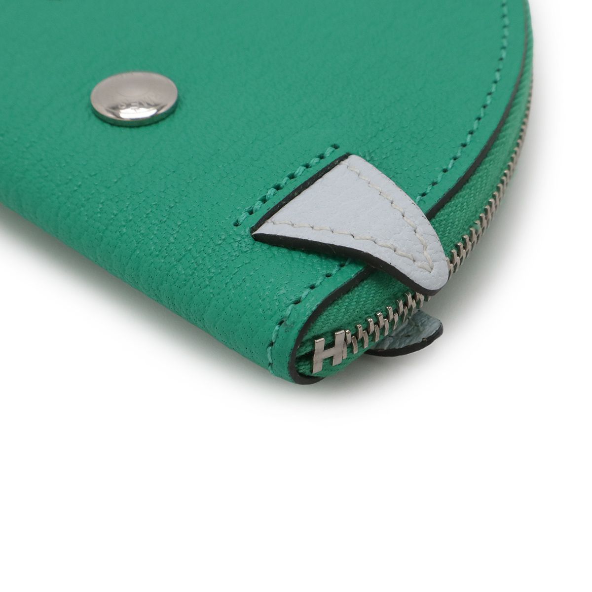 Hermes Paddock Coin Purse Pouch Chevre Leather Mint Green Blue Blum — view 3