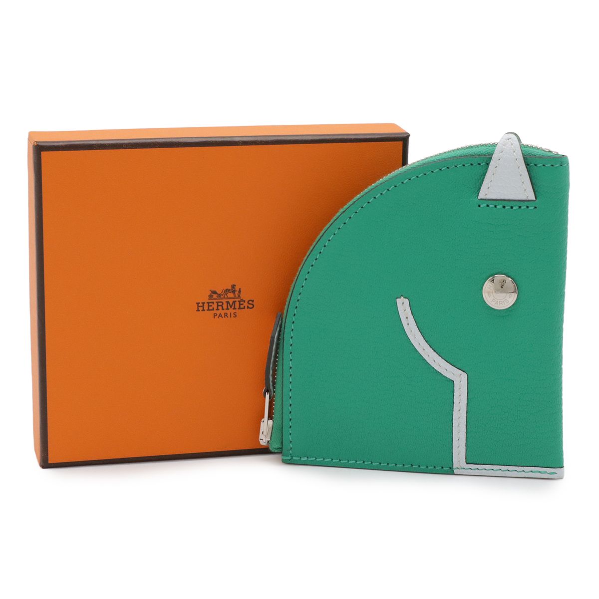 Hermes Paddock Coin Purse Pouch Chevre Leather Mint Green Blue Blum — view 6