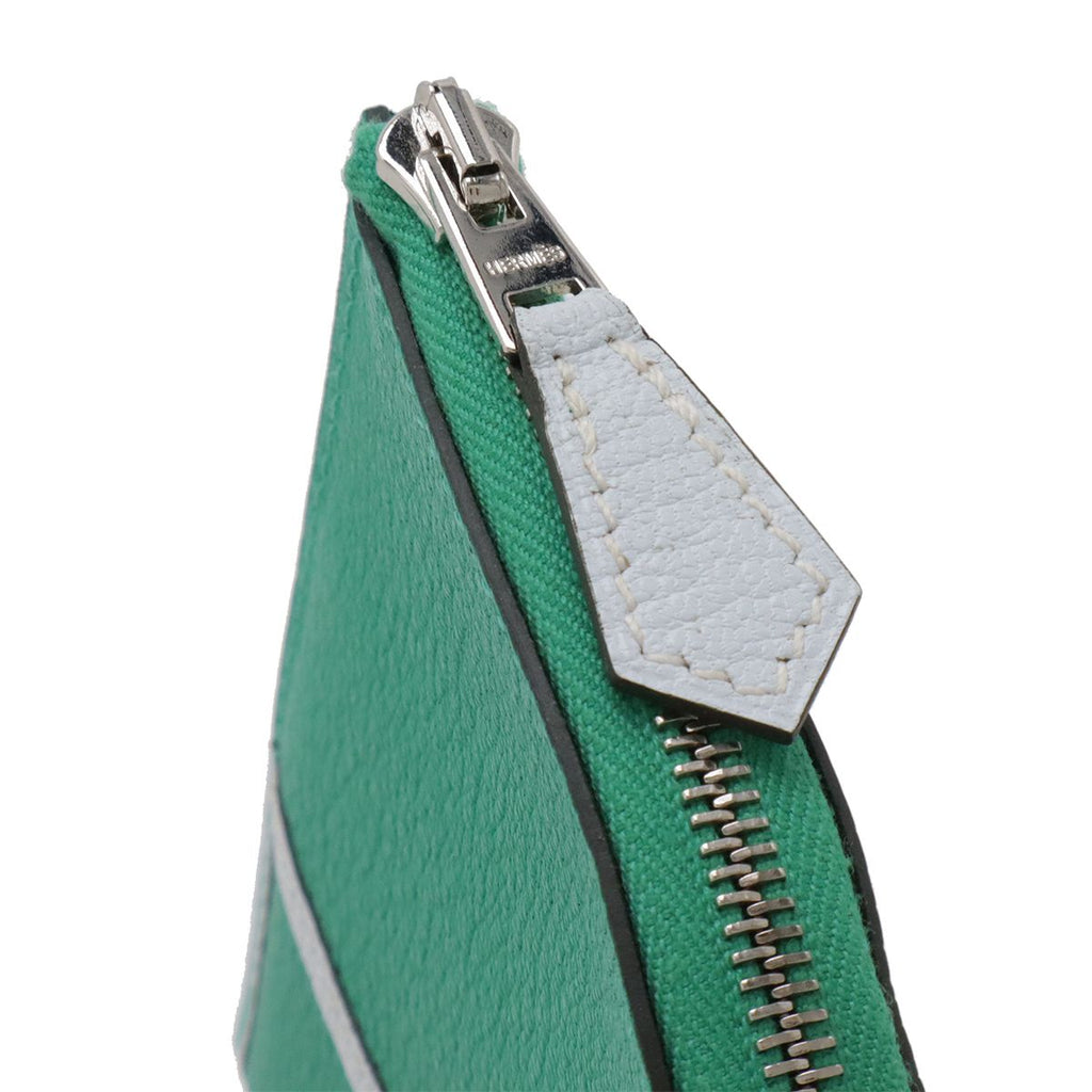 Hermes Paddock Coin Purse Pouch Chevre Leather Mint Green Blue Blum — view 4