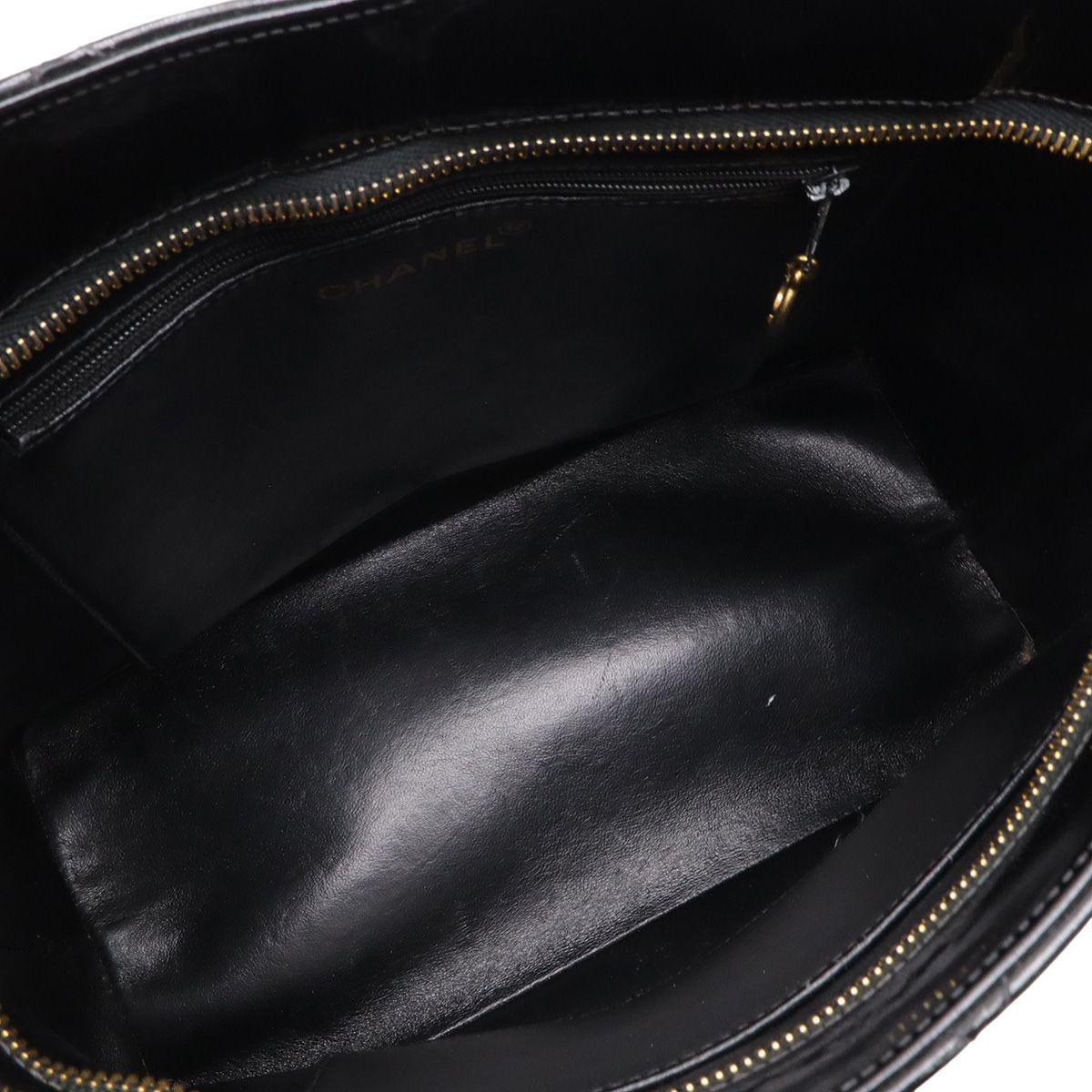 Chanel Quilted CC Logo Medallion Tote Shoulder Bag Enamel Leather Black — view 6