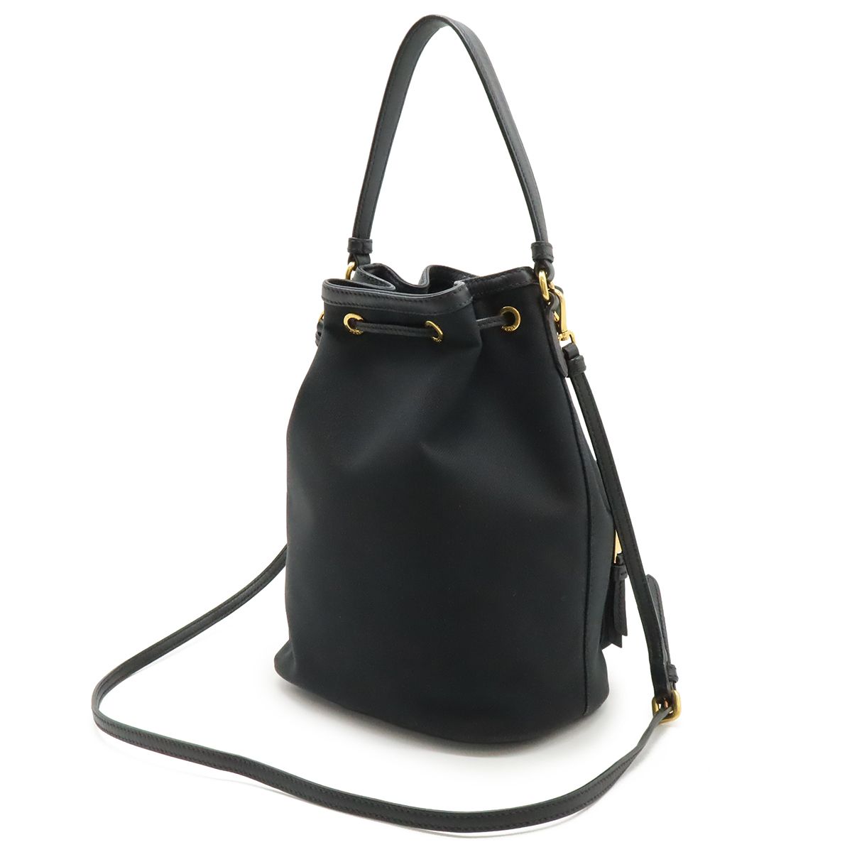Prada Logo Jacquard Bucket Bag Drawstring 2-Way Canvas — view 2