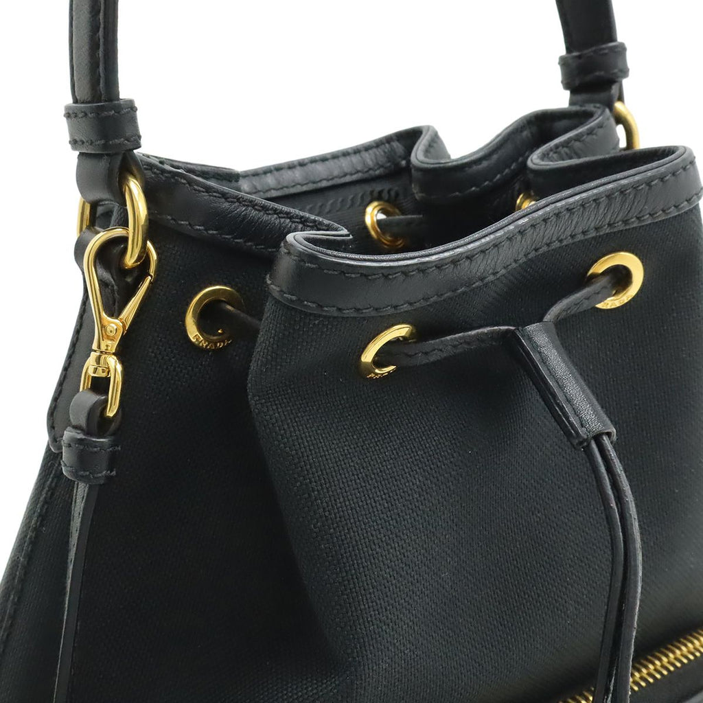 Prada Logo Jacquard Bucket Bag Drawstring 2-Way Canvas — view 6