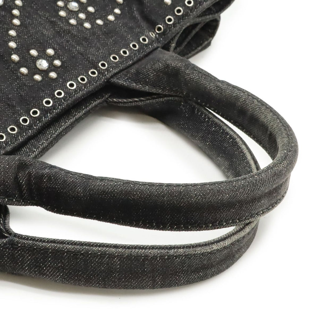 Prada Canapa Tote 2-Way Shoulder Bag Denim Visual Studs Nero Black Domestic — view 4