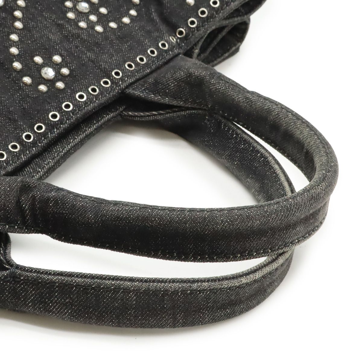 Prada Canapa Tote 2-Way Shoulder Bag Denim Visual Studs Nero Black Domestic — view 4