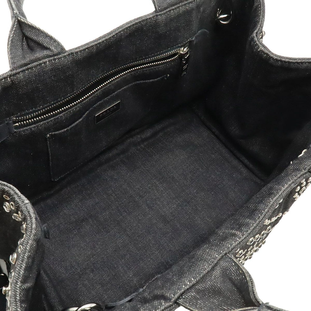 Prada Canapa Tote 2-Way Shoulder Bag Denim Visual Studs Nero Black Domestic — view 5