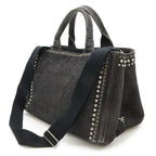 Prada Canapa Tote 2-Way Shoulder Bag Denim Visual Studs Nero Black Domestic — view 2