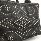 Prada Canapa Tote 2-Way Shoulder Bag Denim Visual Studs Nero Black Domestic — view 7