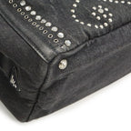 Prada Canapa Tote 2-Way Shoulder Bag Denim Visual Studs Nero Black Domestic — view 3