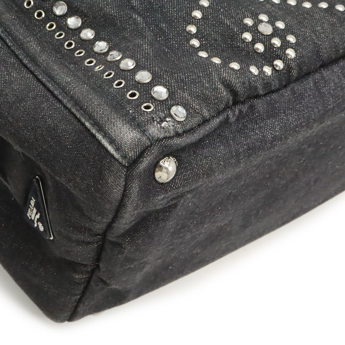 Prada Canapa Tote 2-Way Shoulder Bag Denim Visual Studs Nero Black Domestic — view 3