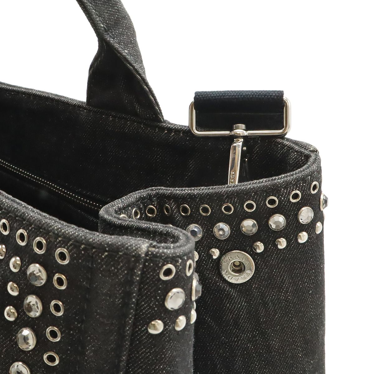 Prada Canapa Tote 2-Way Shoulder Bag Denim Visual Studs Nero Black Domestic — view 6