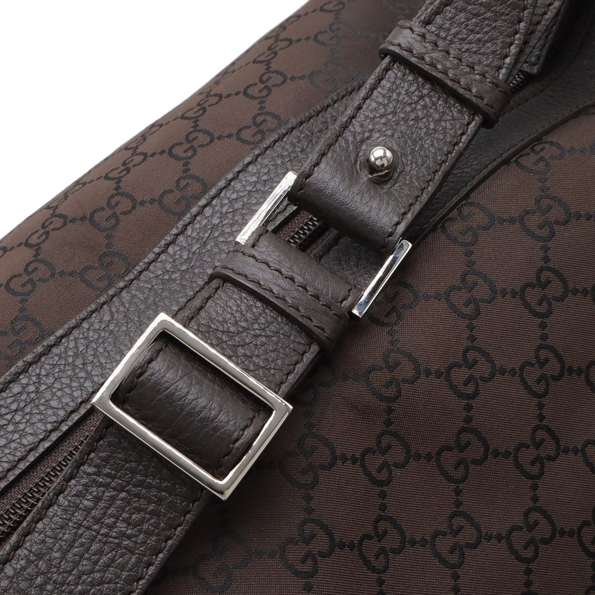 Gucci GG Nylon Shoulder Bag Travel Leather Brown — view 7