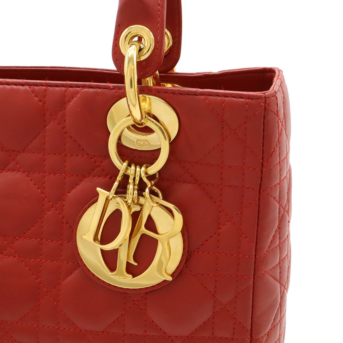 Dior Cannage Tote Leather Red Gold — view 9