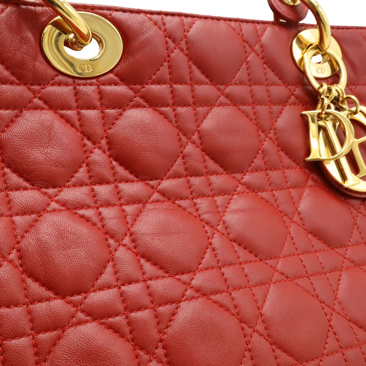 Dior Cannage Tote Leather Red Gold — view 8