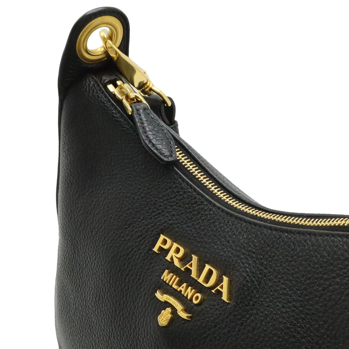 Prada Vitello Phoenix Shoulder Bag Striped Leather Nero Black Gold — view 6