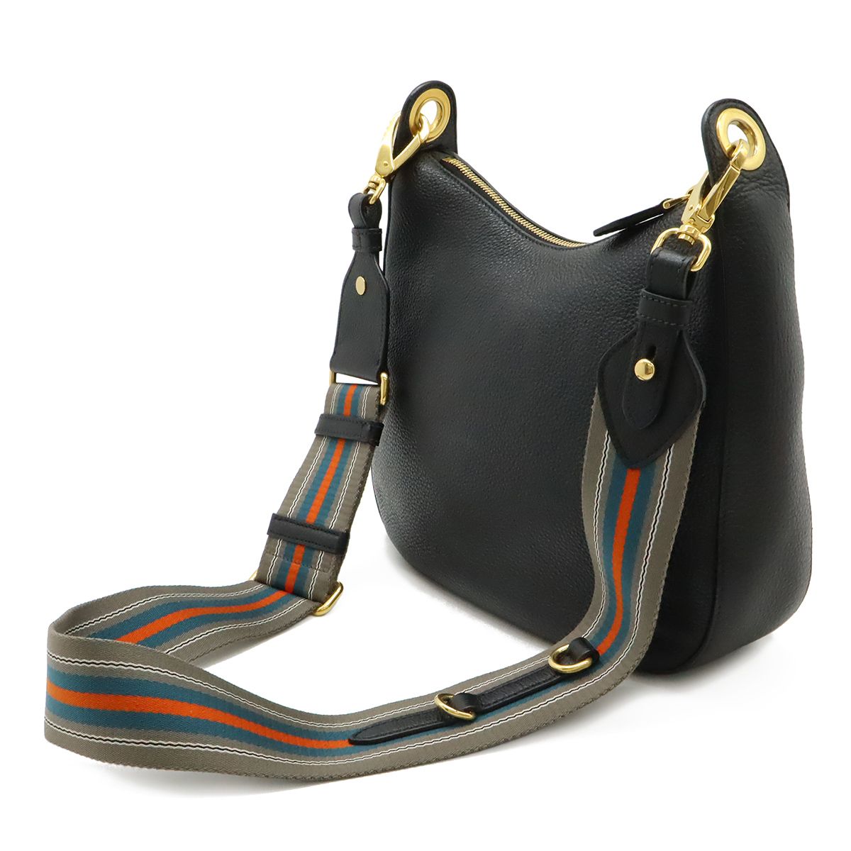 Prada Vitello Phoenix Shoulder Bag Striped Leather Nero Black Gold — view 2