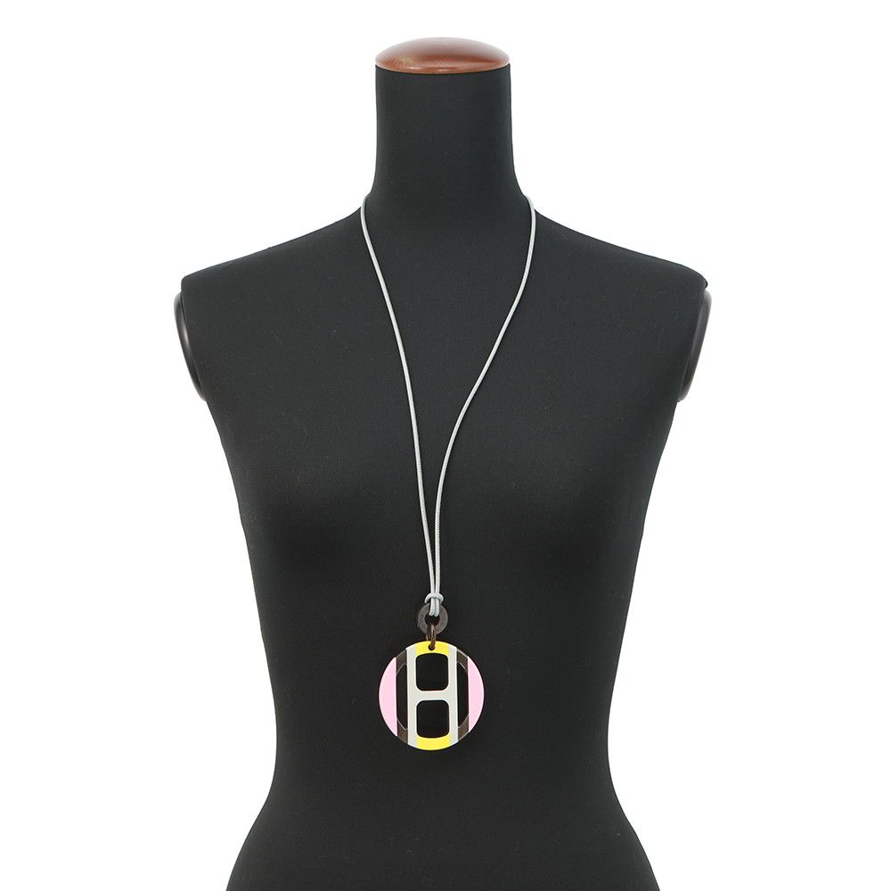 Hermes Necklace Equipe Buffalo Horn Pink Gray — view 4