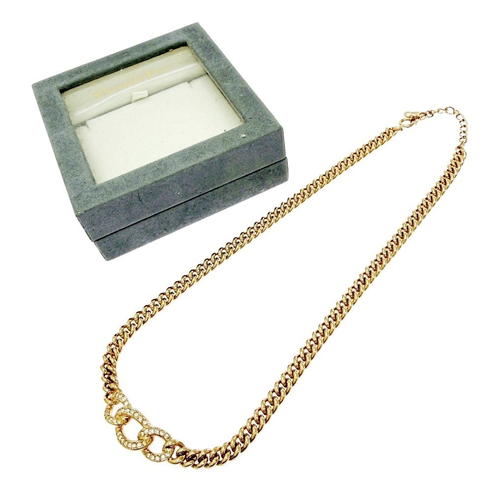 Dior Rhinestone Necklace Gold — view 8