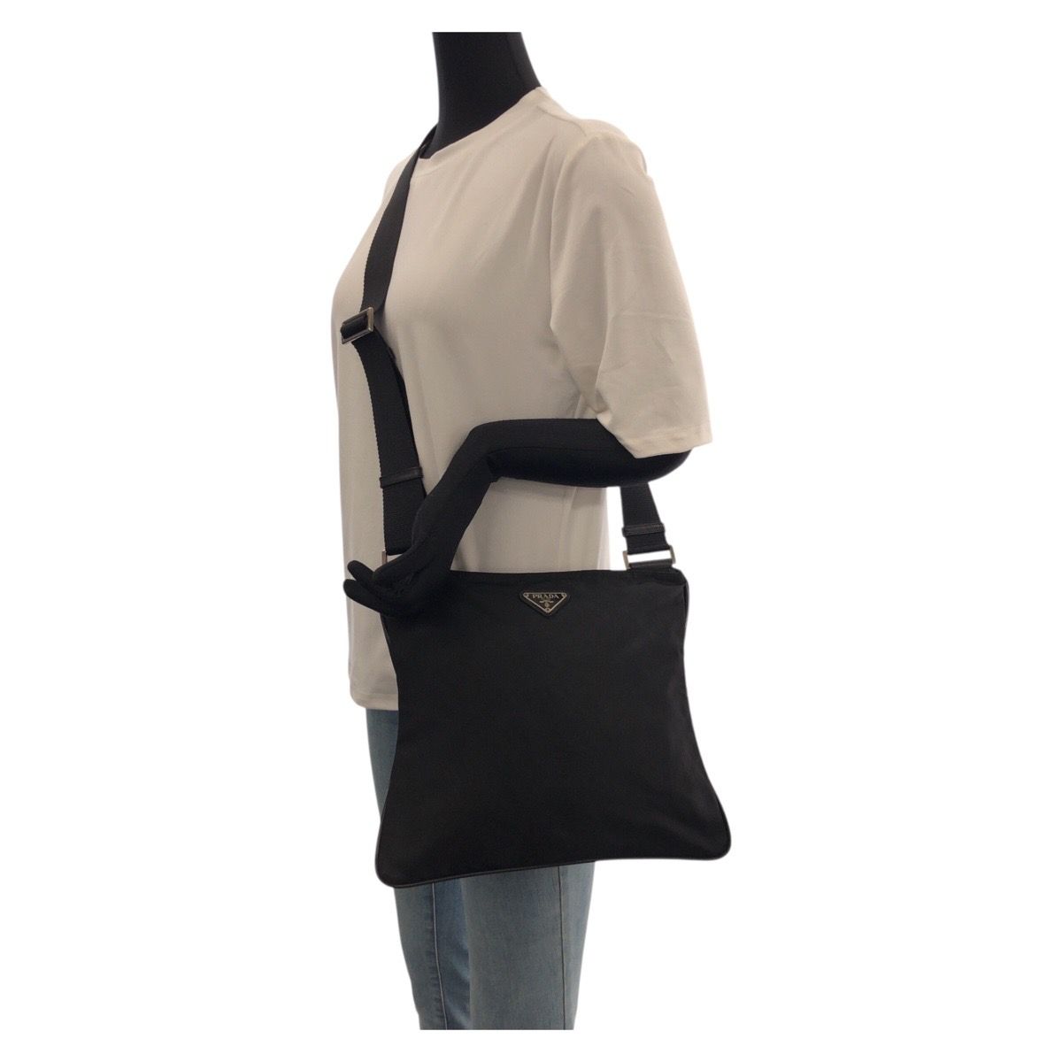 Prada Tessuto Black Silver Nylon Leather Shoulder Bag — view 7