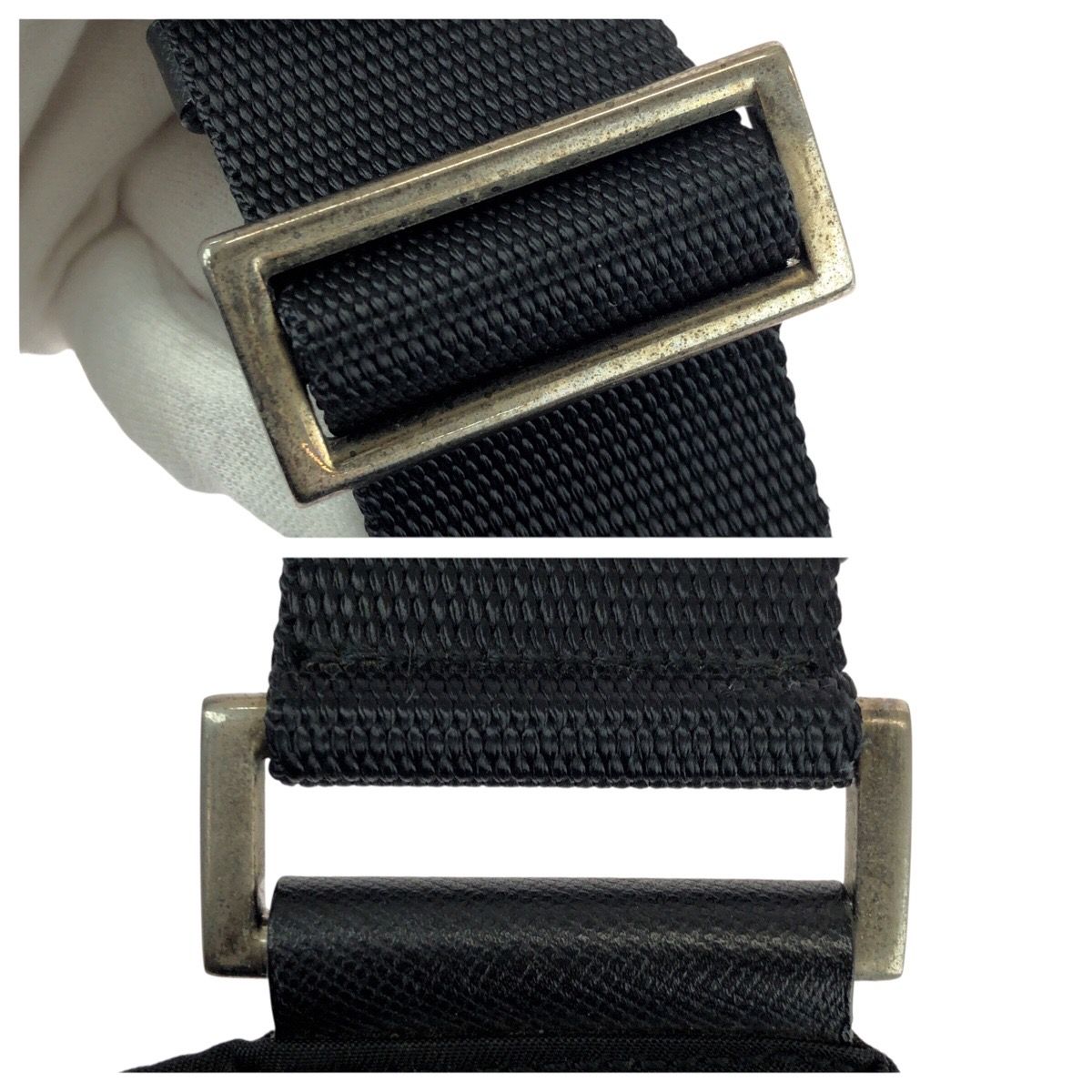 Prada Tessuto Black Silver Nylon Leather Shoulder Bag — view 5