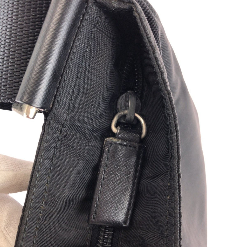 Prada Tessuto Black Silver Nylon Leather Shoulder Bag — view 6