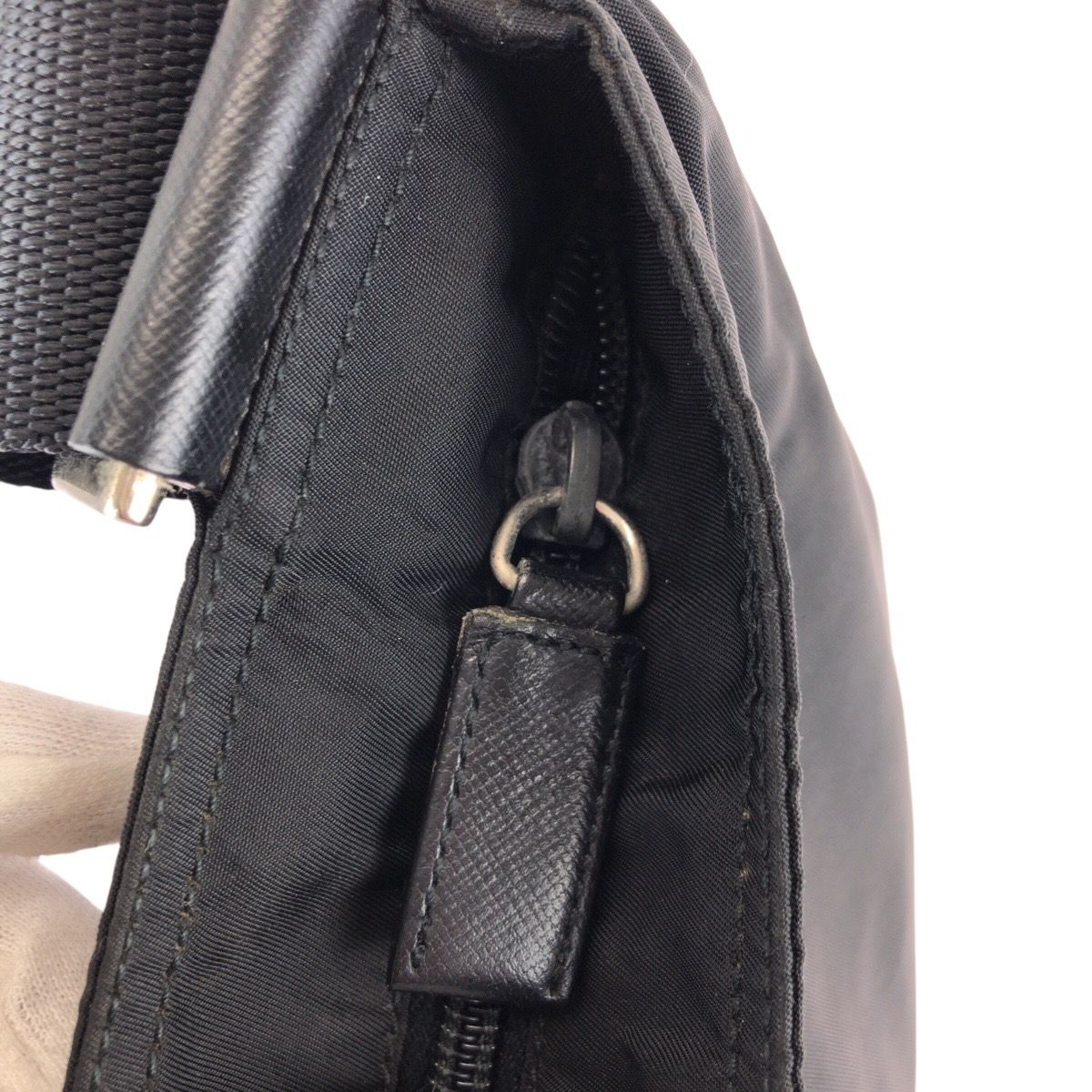 Prada Tessuto Black Silver Nylon Leather Shoulder Bag — view 6