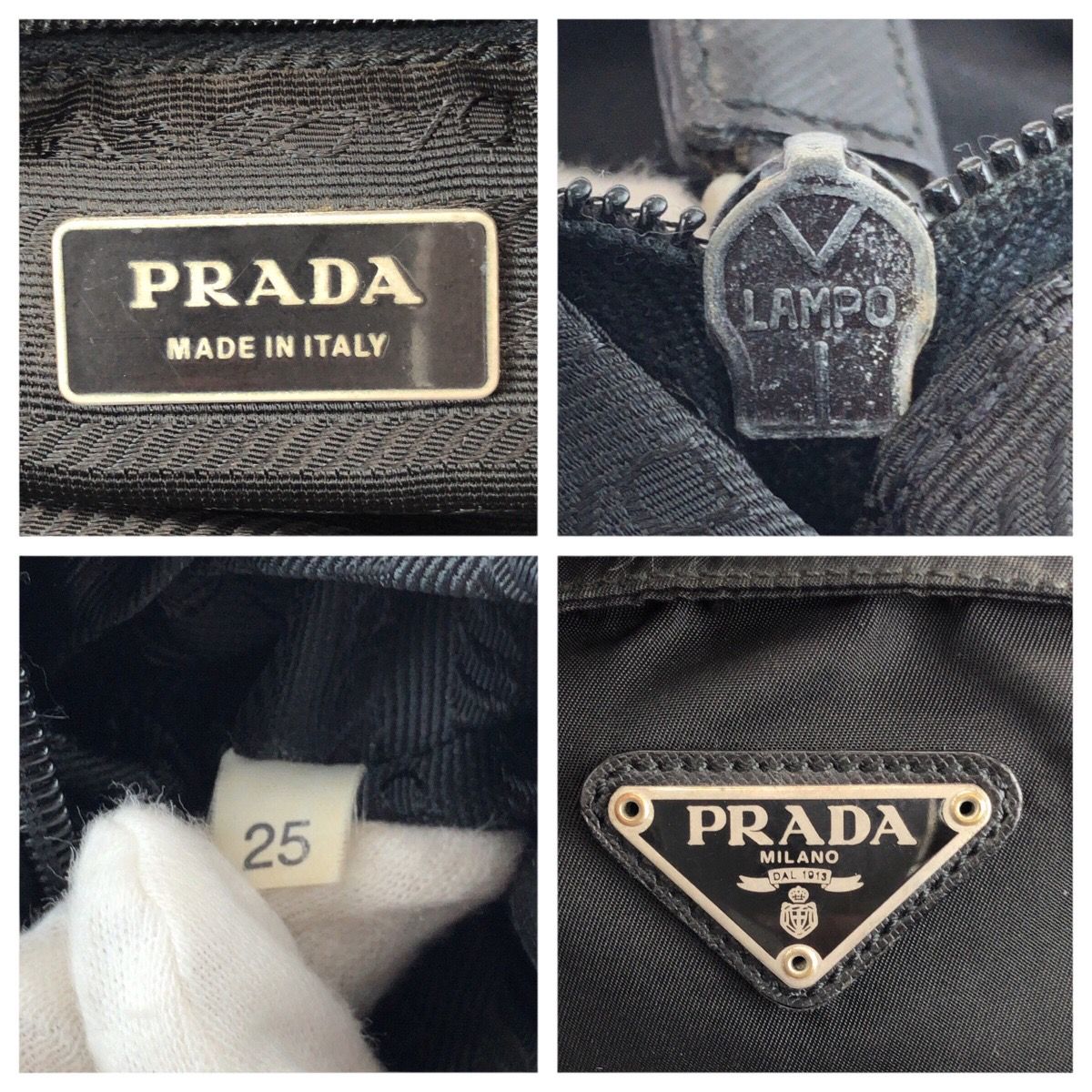 Prada Tessuto Black Silver Nylon Leather Shoulder Bag — view 4