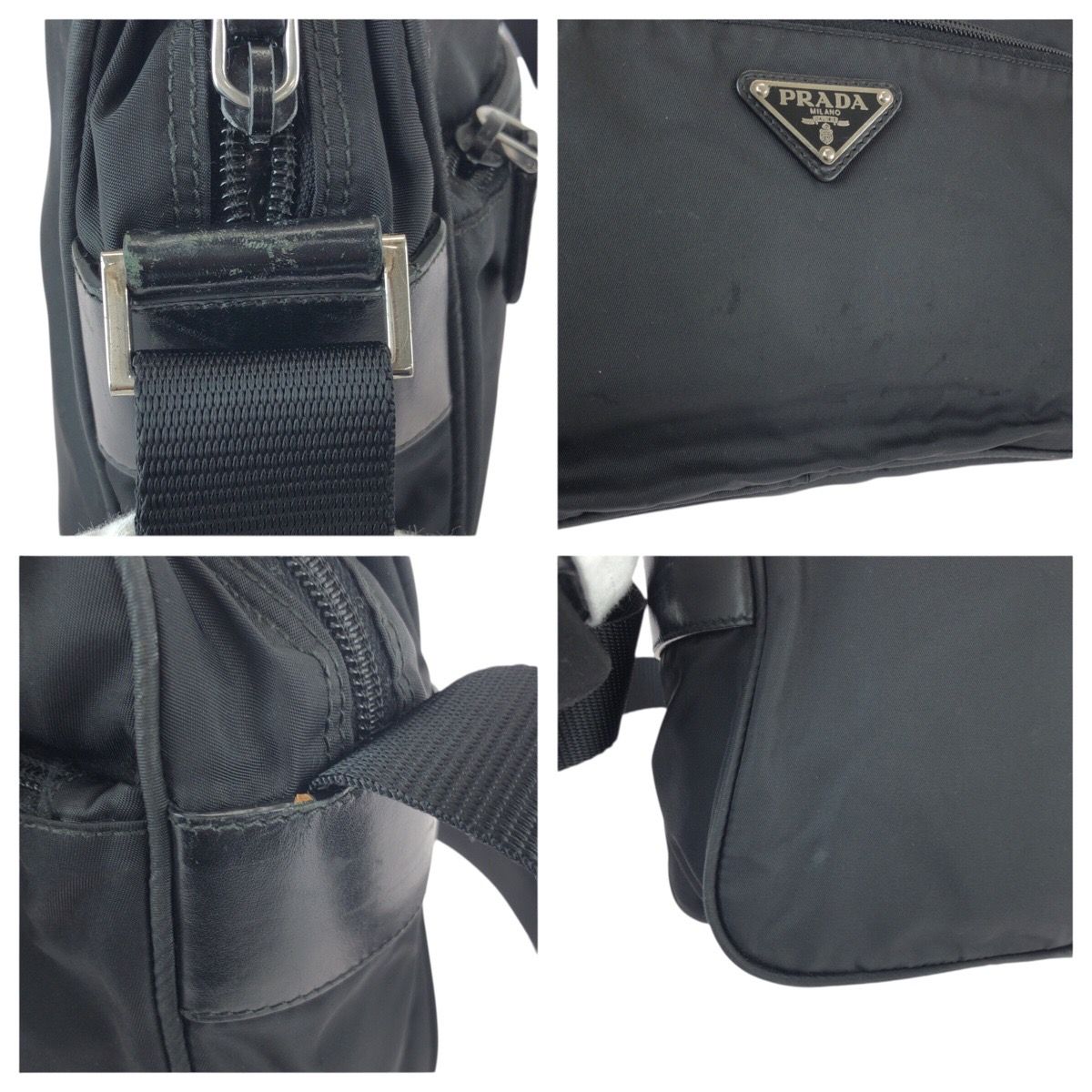 Prada Tessuto Black Silver Nylon Leather Shoulder Bag — view 6