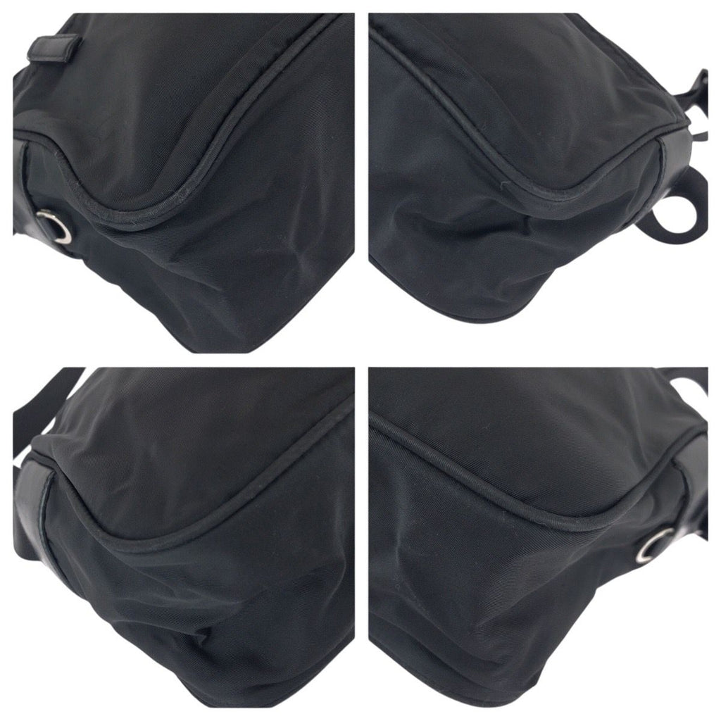 Prada Tessuto Black Silver Nylon Leather Shoulder Bag — view 3