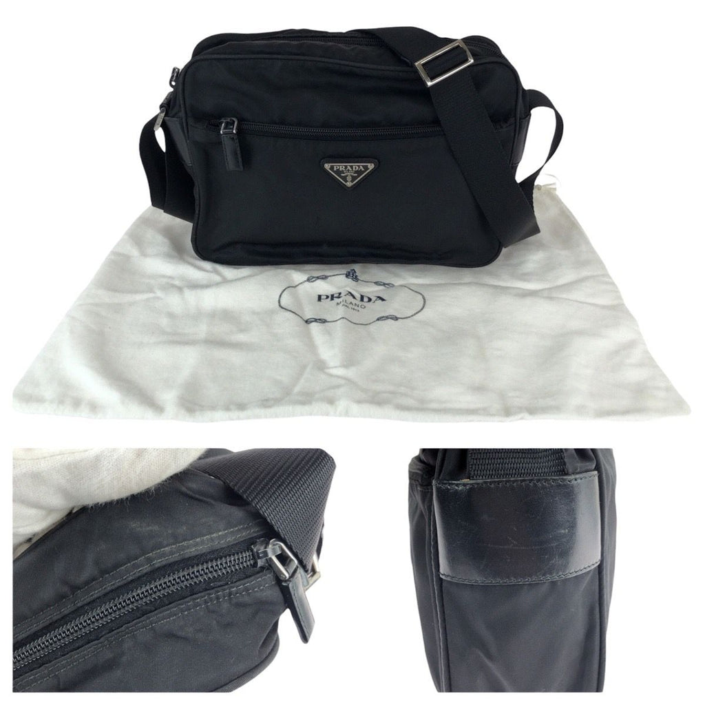 Prada Tessuto Black Silver Nylon Leather Shoulder Bag — view 5
