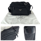 Prada Tessuto Black Silver Nylon Leather Shoulder Bag — view 5